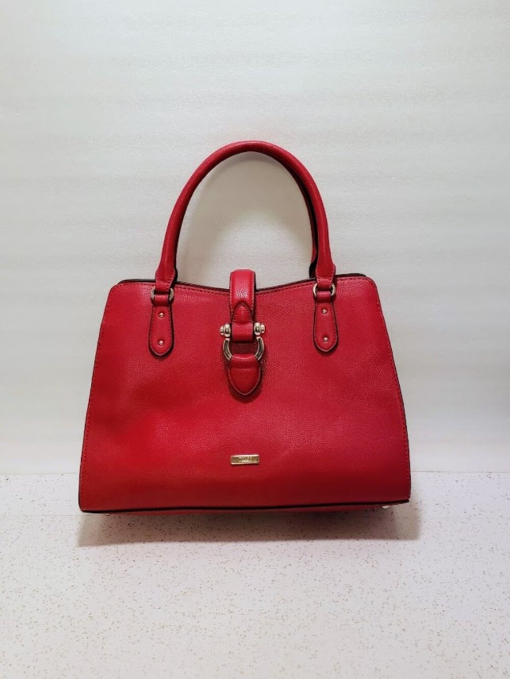 Chaps Red Faux Leather Satchel Bag Equestrian Stirrup Buckle Top Handle Purse